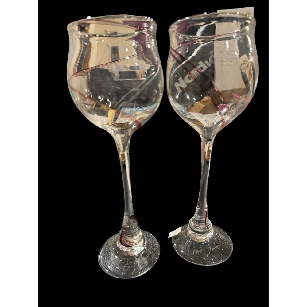 Vintage Blown Glass Wine Glasses Artist Signed. NEW OOAK RARE